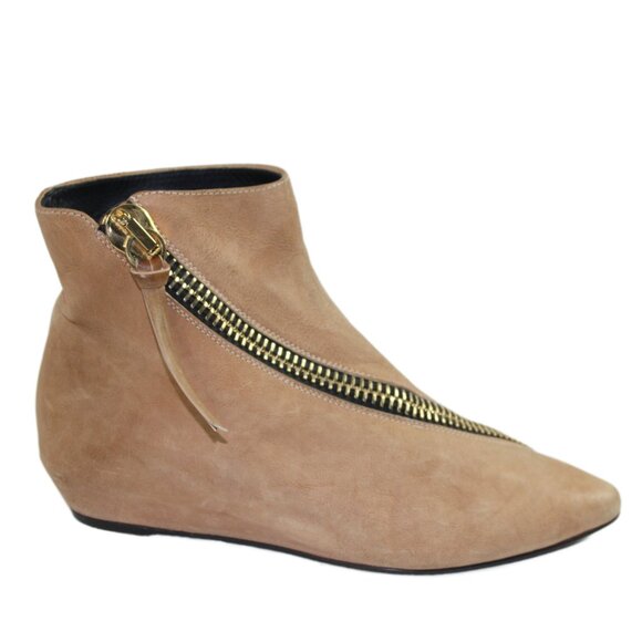 Giuseppe Zanotti Beige Nubuck Leather Exposed Gold Accent Zipper Ankle Boot, 36 - Picture 5 of 10